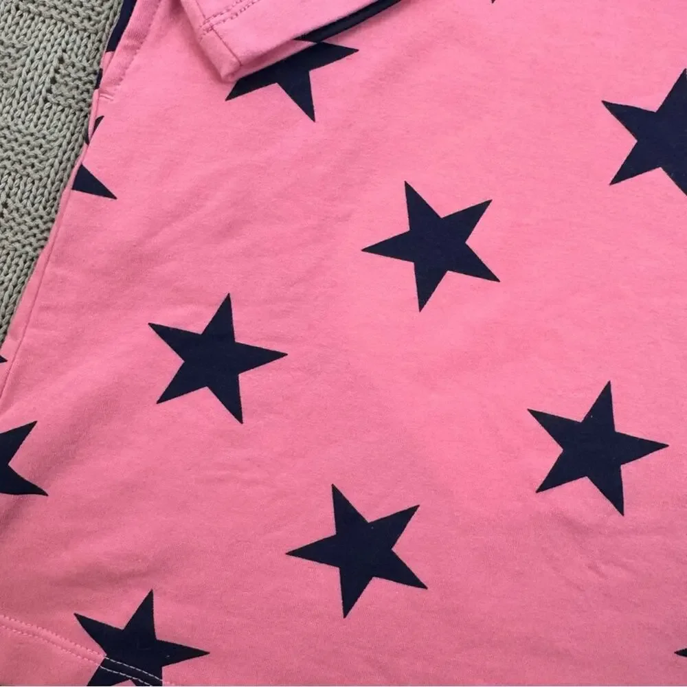 Primary Girls Long Sleeved Pink Dress with Navy Star Accents & Pockets 8/9